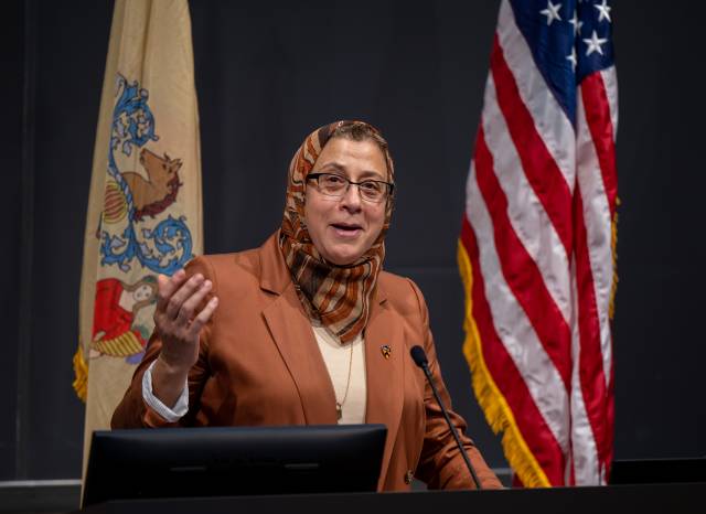 SPIA Dean Amaney Jamal gives the keynote address.