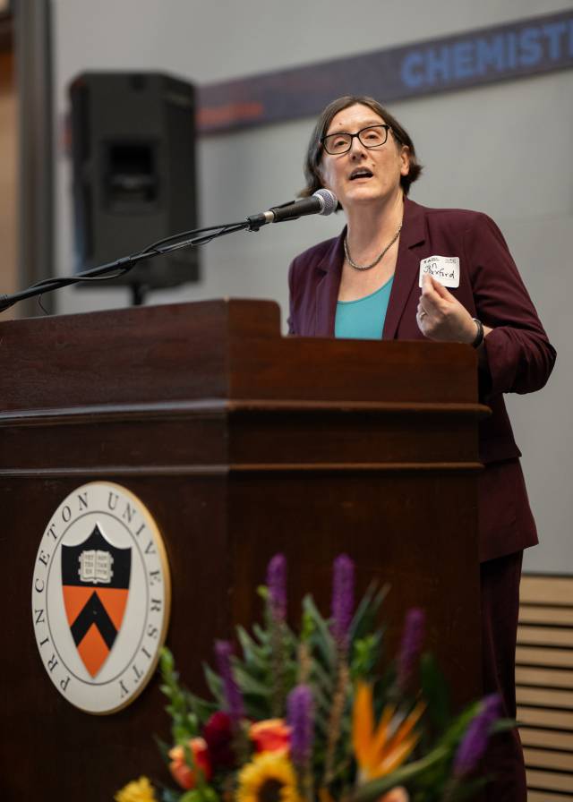 Provost Jennifer Rexford speaks at the podium.