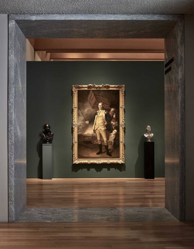 Peale's "George Washington at the Battle of Princeton" shot in its gilded frame at the Princeton University Art Museum